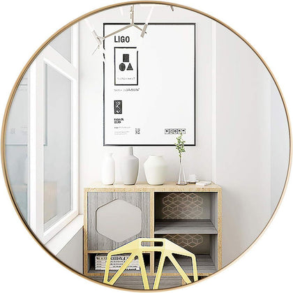 Large Round Wall Mounted Mirror Bathroom Bedroom Makeup Mirror Gold Metal Frame