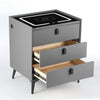 LED Bedside Table Wireless Charging Side Cabinet Nightstand with 3 Drawers Gray