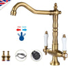 Kitchen Mixer Taps Vintage Dual Lever Kitchen Sink Taps Brass Water Tap Mixer UK