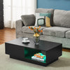 Modern Coffee Table with Storage Drawer Shelf Tea Table LED Light Livingroom