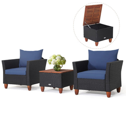 3 PCS Outdoor Wicker Bistro Set Garden Patio Rattan Sofa Set w/Cushion