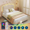 3FT Upholstered Bed Frame with LED Light Strip Stylish Single Bed for Teenagers