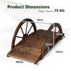 Wooden Garden Bridge Carbonized Fir Wood Arc Bridge W/ Wheel-Shaped Safety Rail