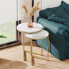 Round Nesting Coffee Table Set of 2 Marble Stacking End Side Table Golden Frame