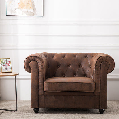 Luxury Distressed Tan Leather Reception Armchair Button Back Padded Seat Chair