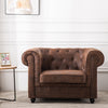 Luxury Distressed Tan Leather Reception Armchair Button Back Padded Seat Chair
