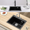 Ultra deep Quartz Stone Single Bowl Inset Kitchen Sink with Strainer Basin Black