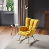 Ergonomic High Back Rocking Chair Linen Patchwork Rocker Armchair Recliner Seat