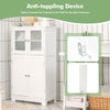 Bathroom Floor Cabinet Freestanding Storage Cupboard W/ 2 Tempered Glass Doors