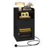 Bedside Cabinet with USB, LED & AC Outlet, Black Side Table with Drawer