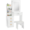 Dressing Table and Stool Set LED Dimmable Mirror Make up Desk w/4 Drawers White