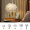 Fluffy Feather Shade Table Lamp White Lampshade Bedside Night Light Room Decor