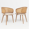 Modern Dining Chairs Set of 2 with Rattan Backrest & Upholstered PU Padded Seat