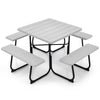 8-Person Outdoor Portable Picnic Table Bench Set w/Umbrella Hole & 4 Benches