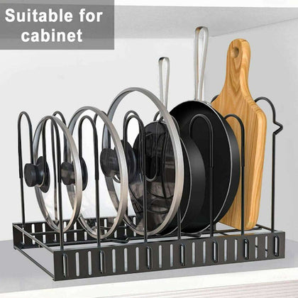 7 Tier Saucepan Pan Lids Storage Rack Cupboard Cabinet Kitchen Shelving Expandab