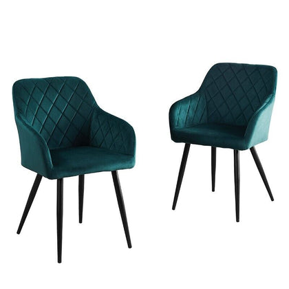 2pcs Dining Chairs Armchairs Velvet Upholstered Soft Padded Seat Back Metal Legs