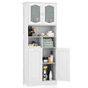 148cm Tall Bathroom Cabinet Freestanding Storage Cabinet with Glass Doors White