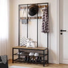 Large Rustic Coat Rack Stand Hall Tree with 12 Hooks and Shoe Bench Metal Frame