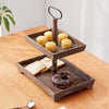 2-Tier Wooden Round Rectangle Tray Dessert Cupcake Display Rack Shelf Party Home