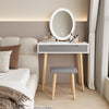 Modern Dressing Table Set with Light Mirror Stool Makeup Desk with Drawer Grey