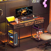 Computer Writing Desk with Power Outlets, Drawers, Shelves, Brown
