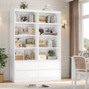 Bookcase Cabinet 4 Door Tall Storage Shelving Unit White Black
