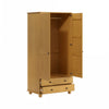 Pine 2-Door Double Wardrobe with Drawers - Hampton HPT014