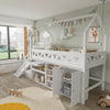 WOODEN KIDS BED 3FT SINGLE TREE HOUSE CANOPY BED MID SLEEPER WITH SLIDE & STAIRS