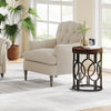 Round End Table, Industrial Side Table with Metal Hollow Frame Small Nightstand