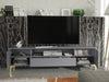 200cm TV Unit – Fluted Fronts, 2 Doors, Drawer, Gold Legs & Handles, Modern Luxe