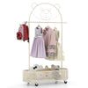 Portable Mobile Clothes Hanging Rod Kids Clothes Rack w/ Basket-White