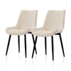 2pcs Beige Dining Chairs Set Velvet Diamond Back Padded Seat Restaurant Chair