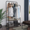 Rolling Clothes Garment Rack Double Pole Hanging Rail On Wheels w/ Shelf