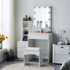 4 Drawers White Dressing Table Set Makeup Desk with Mirror Stool Shelf Storage