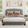 Linen Upholstered Platform Bed with Adjustable Scalloped Tufted Headboard-Grey