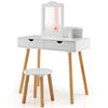 2-in-1 Kids Vanity Set Children Wooden Dressing Table & Stool w/ Mirror