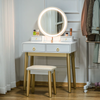 LED Dressing Table Set with Mirror Stool Bedroom Makeup Vanity Desk 4 Drawers