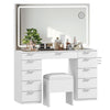 Vanity Dressing Table 11 Drawers Makeup Desk Chair Set w/LED Mirror Stool White