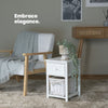 Shabby Chic Bedside Table Drawers Cabinet 1 Wicker Storage Wooden White
