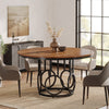 120cm Round Dining Table for 4 People, Rustic Dining Room Table with Metal Base