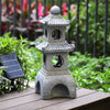 Outdoor Fountain Solar Powered Pagoda Garden Cascading Water Feature with Lights
