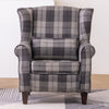 Wingback Armchair Tartan Fabric Single Sofa Lounge Seat Queen Anne Accent Chair