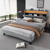 Upholstered Platform Bed 4ft6 Double Bed Frame with LED Storage Headboard Grey