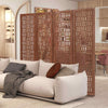 Bedroom Carved Privacy Screen 4-Panel Room Divider-Walnut