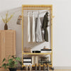 Bamboo Clothes Rail Coat Garment Rack Open Wardrobe Closet with Wheels