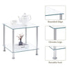 2 Tiers Square Clear Tempered Glass Side End Table with Storage Shelf Livingroom