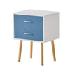 Blue Bedside Table 2 Drawers Modern Nightstand Cabinet Wood Legs Side Table