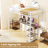 Metal High Sleeper Bed with Safety Guardrail & Ladder-White
