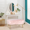 Furry Ottoman Seat Faux Fur Vanity Stool Square Upholstered Decorative Footrest