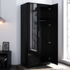 Black High Gloss 2 Door Wardrobe Bedroom Furniture Hanging Rail Storage Cabinet
